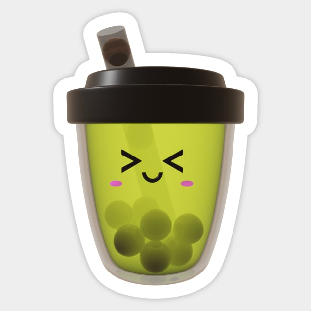 Adorable little green tea boba drink! Sticker by Pakanese_Art